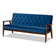 Baxton Studio Sorrento Mid-century Modern Navy Blue Velvet Fabric Upholstered Walnut Finished Wooden 3-seater Sofa