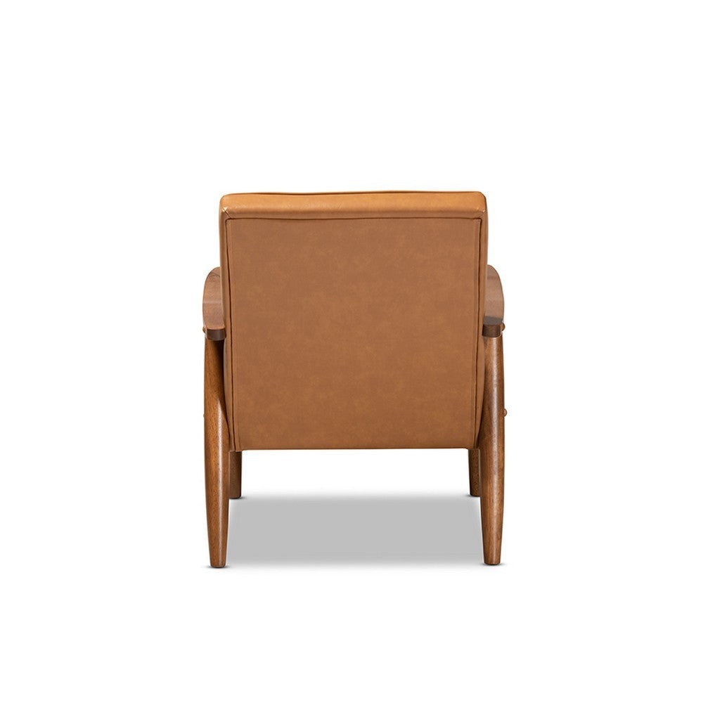 Baxton Studio Sorrento Mid-Century Modern Tan Faux Leather Upholstered and Walnut Brown Finished Wood Lounge Chair WHI-BBT8013-Tan-Chair