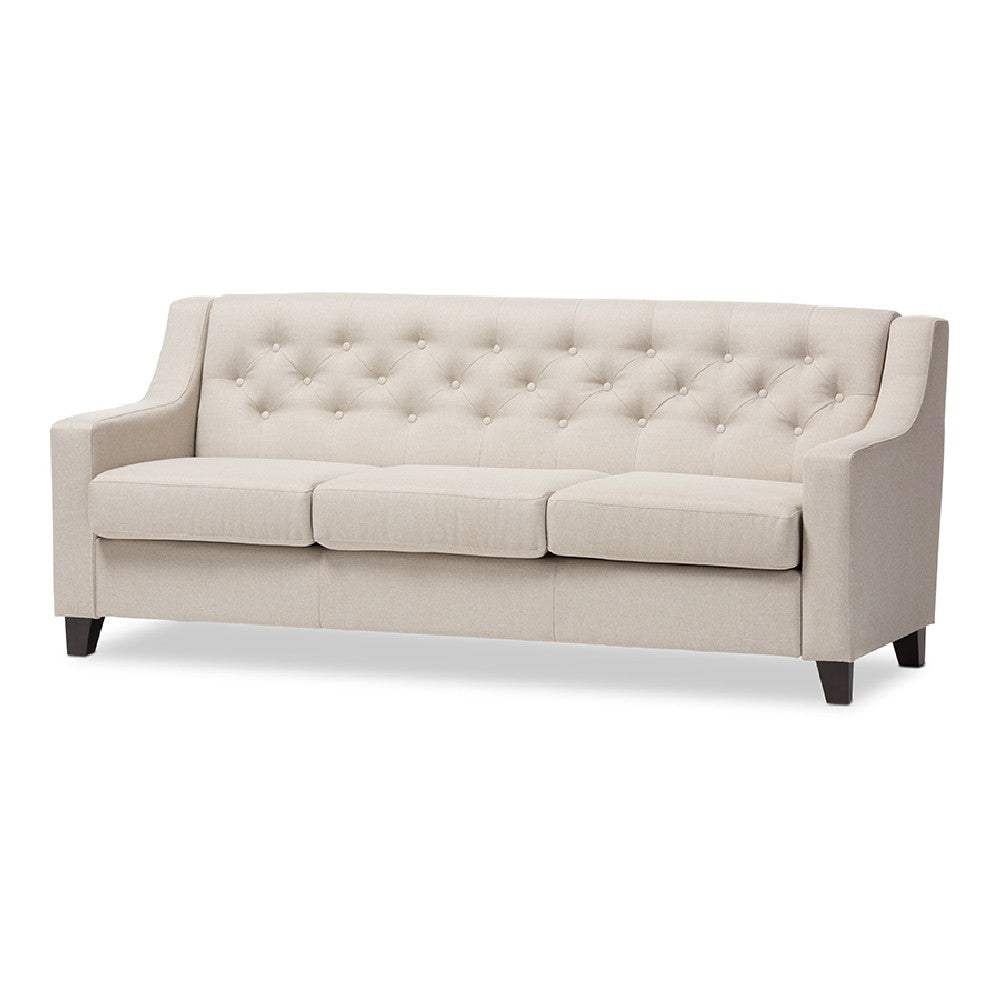 Baxton Studio Arcadia Modern and Contemporary Light Beige Fabric Upholstered Button-Tufted Living Room 3-Seater Sofa