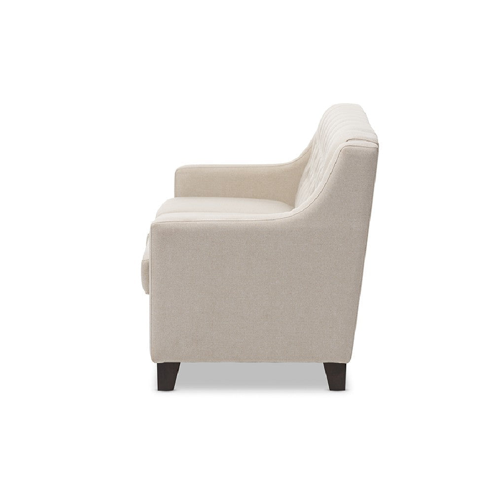 Baxton Studio Arcadia Modern and Contemporary Light Beige Fabric Upholstered Button-Tufted Living Room 3-Seater Sofa