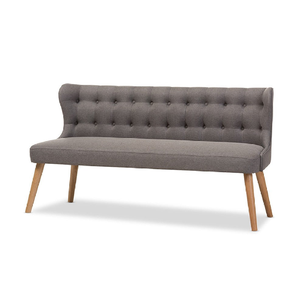 Baxton Studio Melody Mid-Century Modern Grey Fabric and Natural Wood Finishing 3-Seater Settee Bench WHI-BBT8026-SF-Grey-XD45