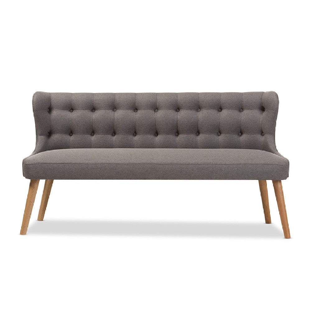 Baxton Studio Melody Mid-Century Modern Grey Fabric and Natural Wood Finishing 3-Seater Settee Bench WHI-BBT8026-SF-Grey-XD45
