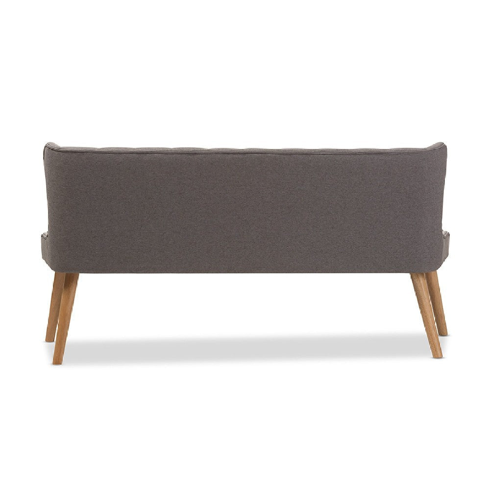 Baxton Studio Melody Mid-Century Modern Grey Fabric and Natural Wood Finishing 3-Seater Settee Bench WHI-BBT8026-SF-Grey-XD45