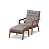 Baxton Studio Naeva Mid-Century Modern Grey Fabric Upholstered Walnut Finished Wood 2-Piece Armchair and Footstool Set