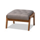 Baxton Studio Naeva Mid-Century Modern Grey Fabric Upholstered Walnut Finished Wood Footstool WHI-BBT8040-Grey-Walnut-Footstool