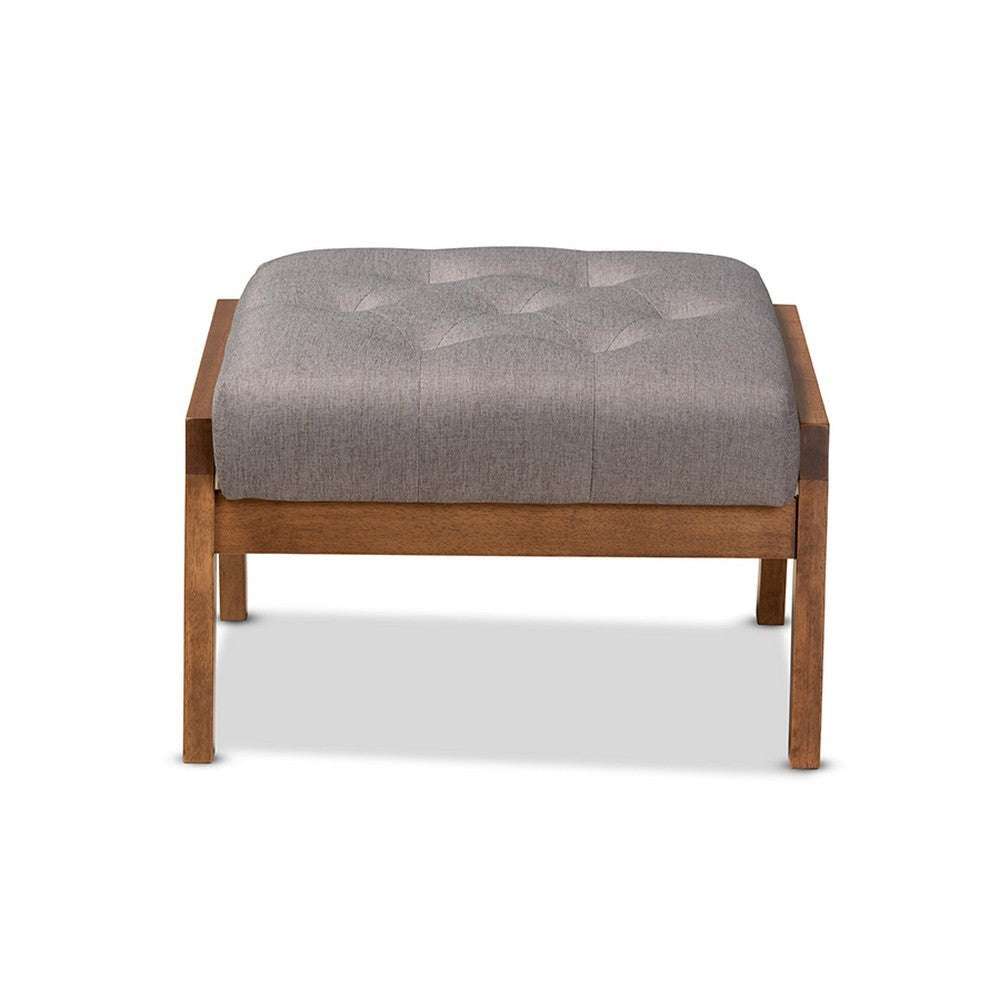 Baxton Studio Naeva Mid-Century Modern Grey Fabric Upholstered Walnut Finished Wood Footstool WHI-BBT8040-Grey-Walnut-Footstool