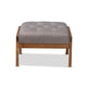 Baxton Studio Naeva Mid-Century Modern Grey Fabric Upholstered Walnut Finished Wood Footstool WHI-BBT8040-Grey-Walnut-Footstool