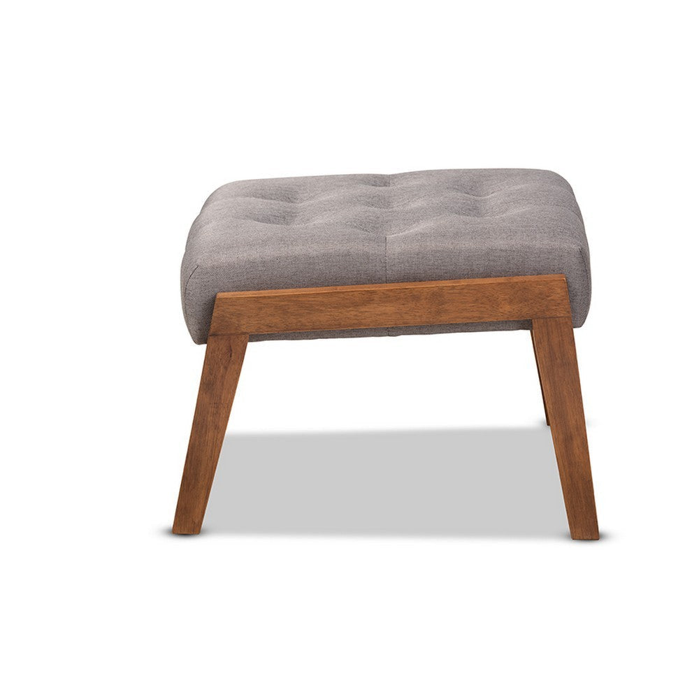 Baxton Studio Naeva Mid-Century Modern Grey Fabric Upholstered Walnut Finished Wood Footstool WHI-BBT8040-Grey-Walnut-Footstool