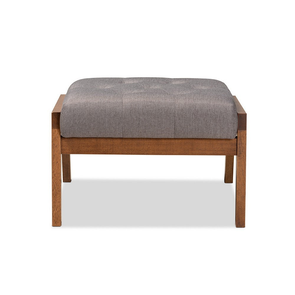 Baxton Studio Naeva Mid-Century Modern Grey Fabric Upholstered Walnut Finished Wood Footstool WHI-BBT8040-Grey-Walnut-Footstool