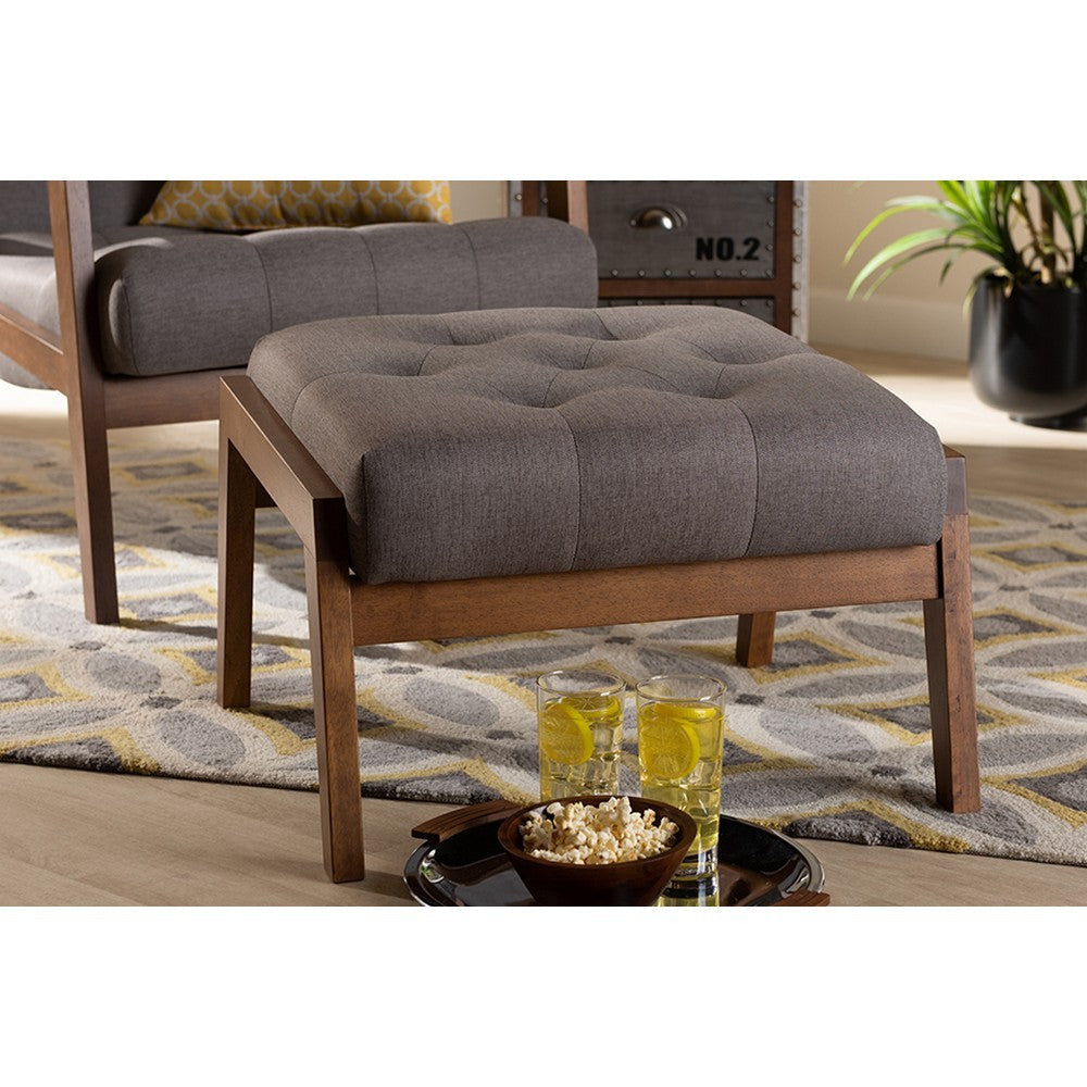 Baxton Studio Naeva Mid-Century Modern Grey Fabric Upholstered Walnut Finished Wood Footstool