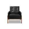 Baxton Studio Perris Mid-Century Modern Black Faux Leather Upholstered Walnut Wood Lounge Chair