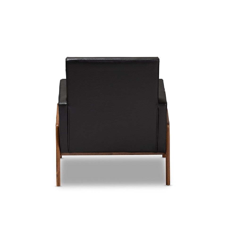 Baxton Studio Perris Mid-Century Modern Black Faux Leather Upholstered Walnut Wood Lounge Chair