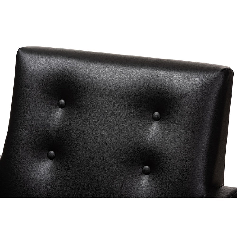 Baxton Studio Perris Mid-Century Modern Black Faux Leather Upholstered Walnut Wood Lounge Chair
