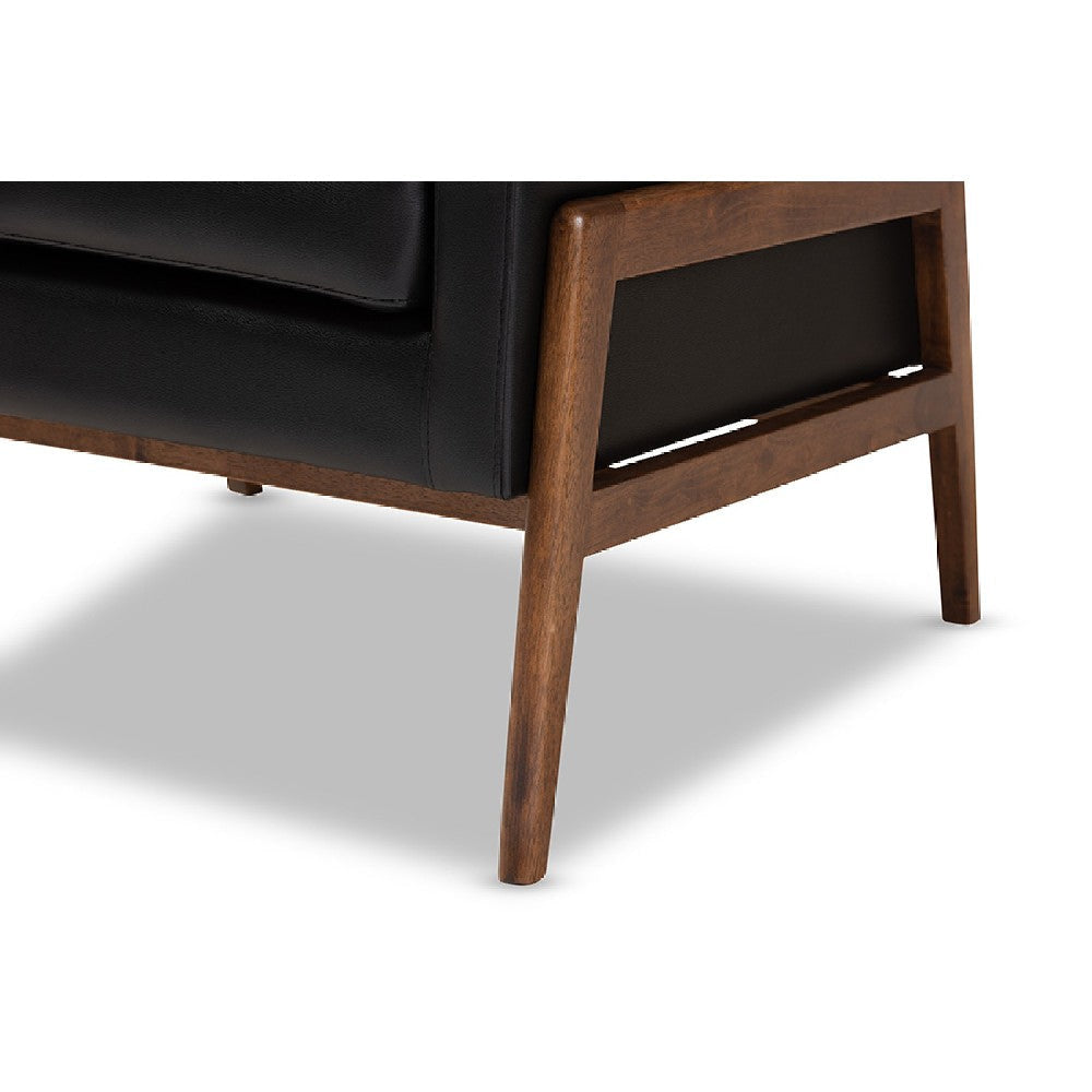 Baxton Studio Perris Mid-Century Modern Black Faux Leather Upholstered Walnut Wood Lounge Chair