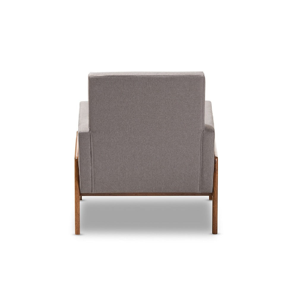 Baxton Studio Perris Mid-Century Modern Grey Fabric Upholstered Walnut Wood Lounge Chair