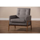 Baxton Studio Perris Mid-Century Modern Grey Fabric Upholstered Walnut Wood Lounge Chair