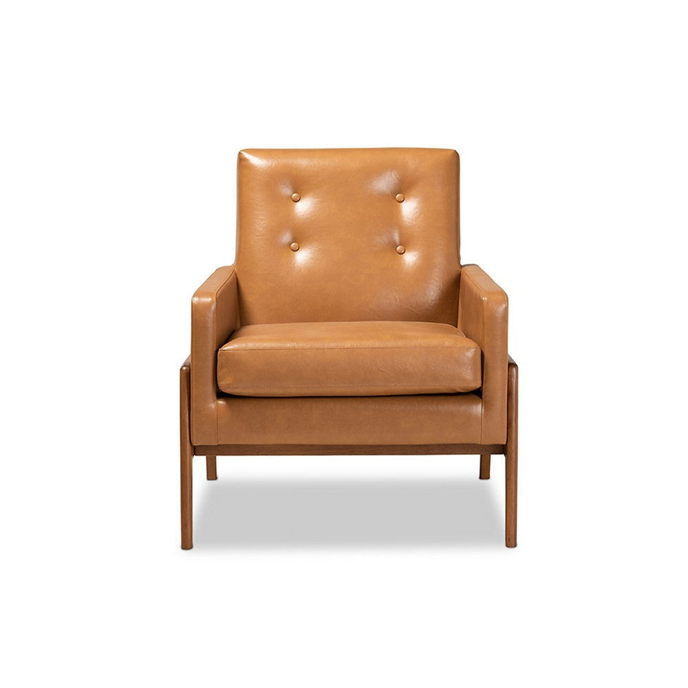 Baxton Studio Perris Mid-Century Modern Tan Faux Leather Upholstered and Walnut Brown Finished Wood Lounge Chair