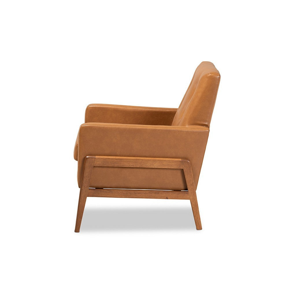 Baxton Studio Perris Mid-Century Modern Tan Faux Leather Upholstered and Walnut Brown Finished Wood Lounge Chair