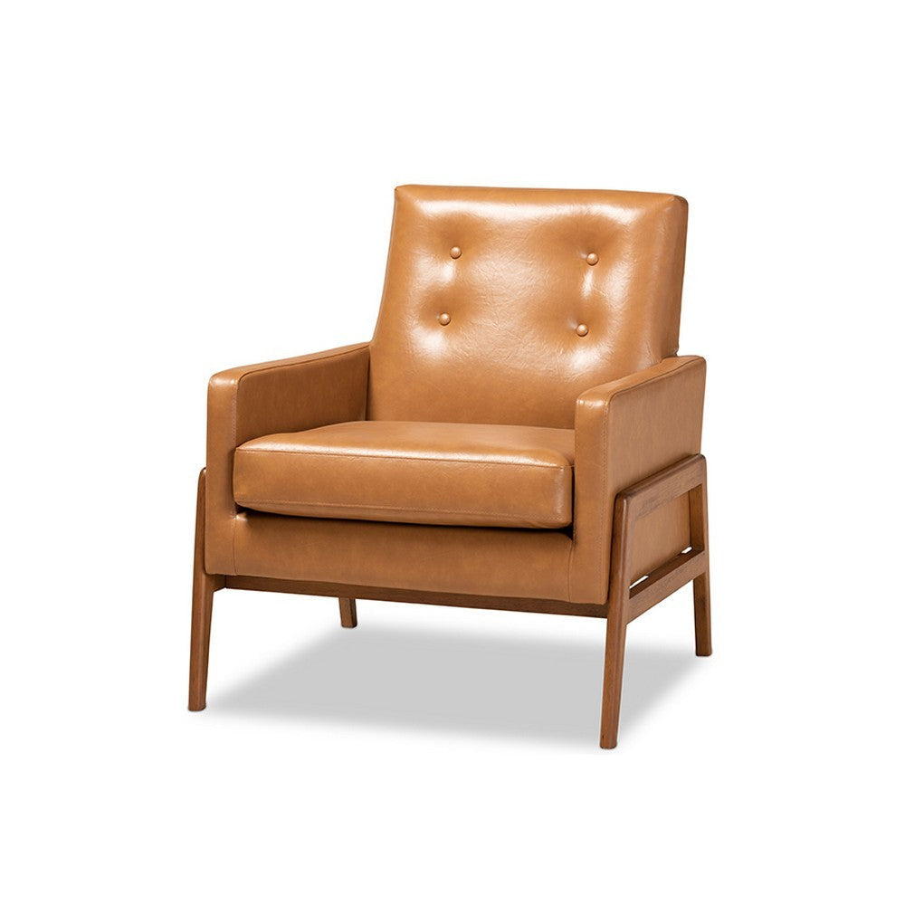 Baxton Studio Perris Mid-Century Modern Tan Faux Leather Upholstered and Walnut Brown Finished Wood Lounge Chair