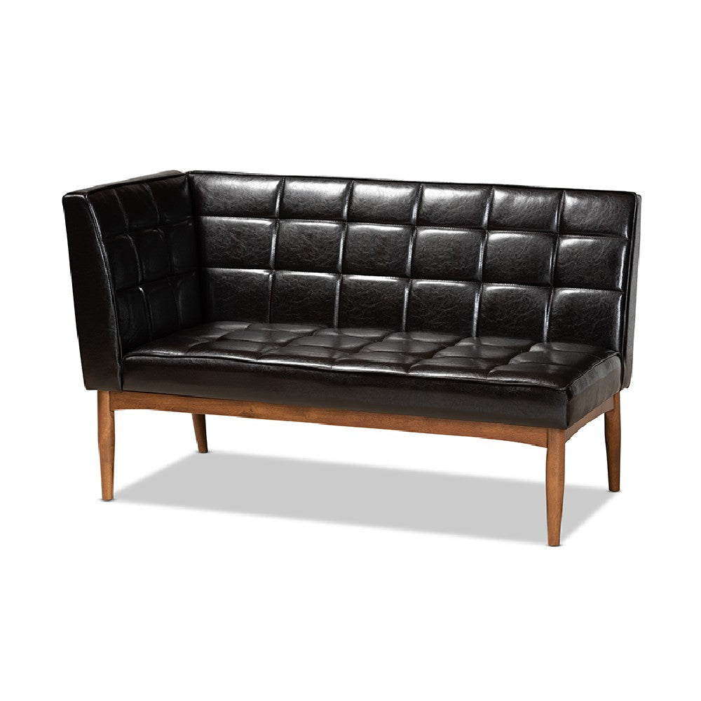 Baxton Studio Sanford Mid-Century Modern Dark Brown Faux Leather Upholstered and Walnut Brown Finished Wood 2-Piece Dining Nook Banquette