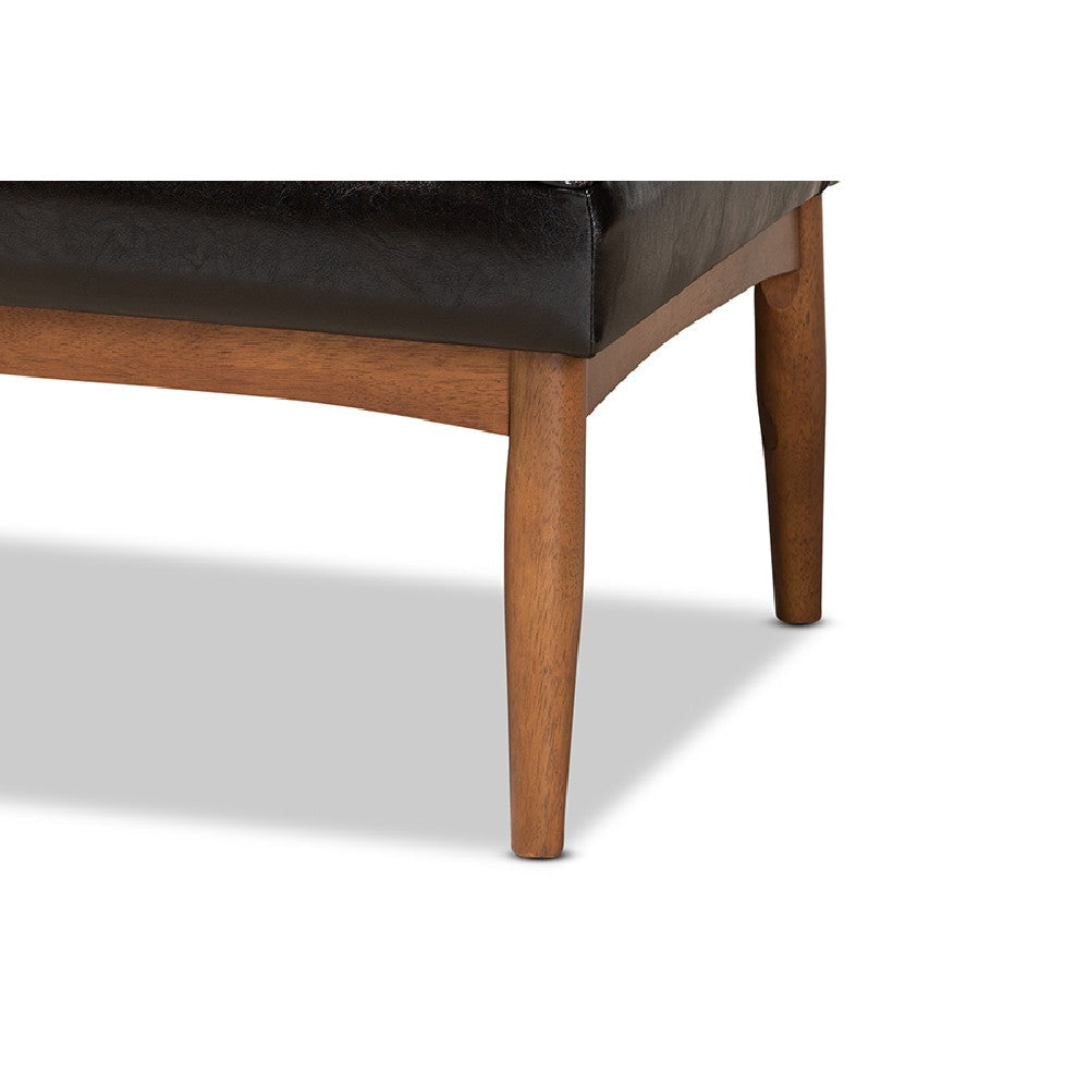 Baxton Studio Sanford Mid-Century Modern Dark Brown Faux Leather Upholstered and Walnut Brown Finished Wood 2-Piece Dining Nook Banquette