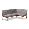 Baxton Studio Sanford Mid-Century Modern Grey Fabric Upholstered and Walnut Brown Finished Wood 2-Piece Dining Nook Banquette Set