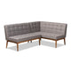 Baxton Studio Sanford Mid-Century Modern Grey Fabric Upholstered and Walnut Brown Finished Wood 2-Piece Dining Nook Banquette Set