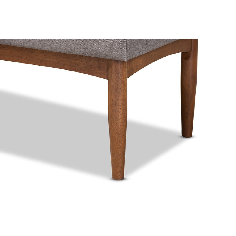 Baxton Studio Sanford Mid-Century Modern Grey Fabric Upholstered and Walnut Brown Finished Wood 2-Piece Dining Nook Banquette Set