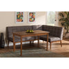 Baxton Studio Sanford Mid-Century Modern Grey Fabric Upholstered and Walnut Brown Finished Wood 3-Piece Dining Nook Set
