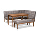 Baxton Studio Sanford Mid-Century Modern Grey Fabric Upholstered and Walnut Brown Finished Wood 4-Piece Dining Nook Set
