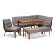 Baxton Studio Sanford Mid-Century Modern Grey Fabric Upholstered and Walnut Brown Finished Wood 5-Piece Dining Nook Set