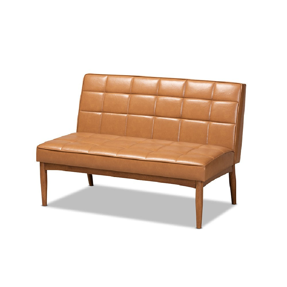 Baxton Studio Sanford Mid-Century Modern Tan Faux Leather Upholstered and Walnut Brown Finished Wood 2-Piece Dining Nook Banquette Set