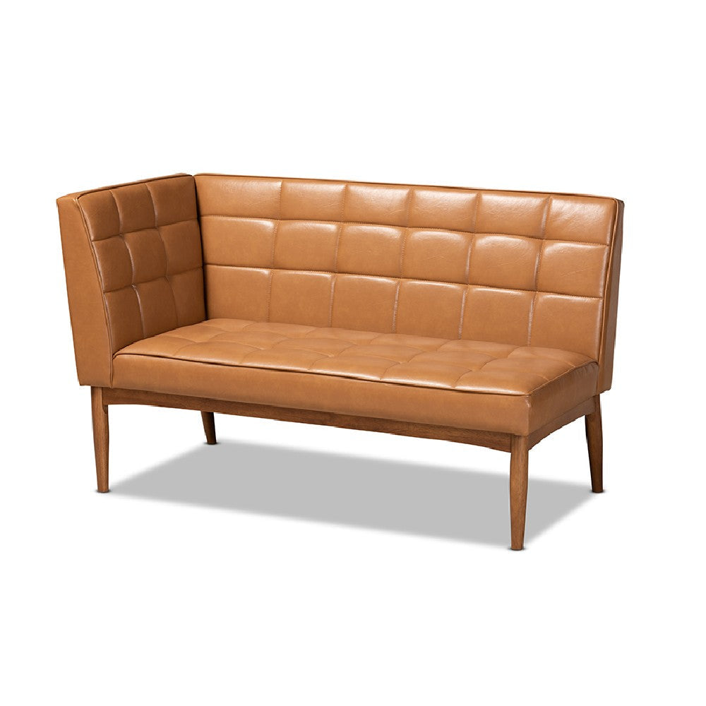 Baxton Studio Sanford Mid-Century Modern Tan Faux Leather Upholstered and Walnut Brown Finished Wood 2-Piece Dining Nook Banquette Set