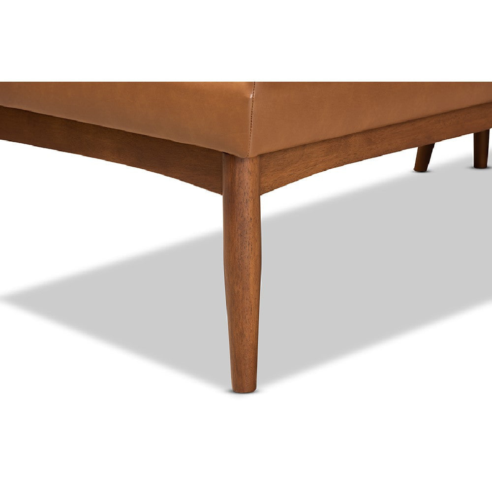 Baxton Studio Sanford Mid-Century Modern Tan Faux Leather Upholstered and Walnut Brown Finished Wood 2-Piece Dining Nook Banquette Set