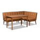 Baxton Studio Sanford Mid-Century Modern Tan Faux Leather Upholstered and Walnut Brown Finished Wood 3-Piece Dining Nook Set