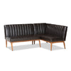 Baxton Studio Daymond Mid-Century Modern Dark Brown Faux Leather Upholstered and Walnut Brown Finished Wood 2-Piece Dining Nook Banquette