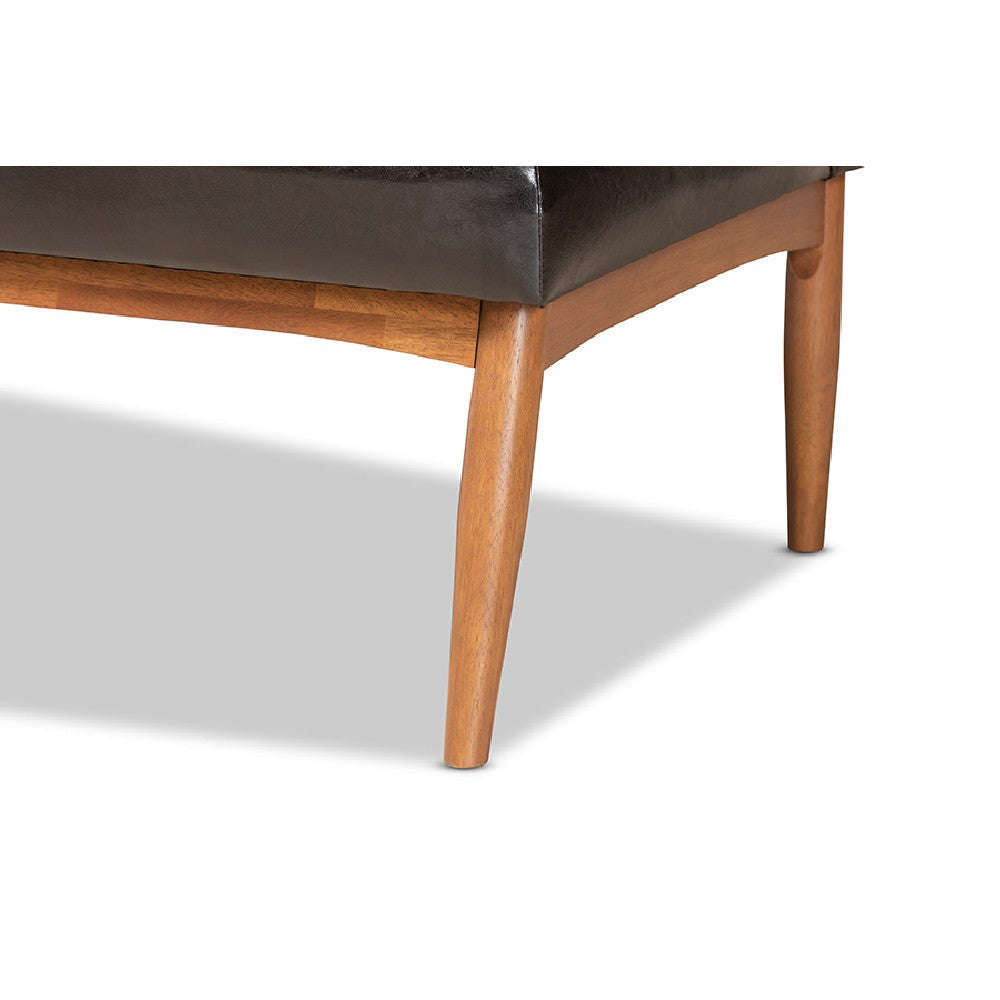Baxton Studio Daymond Mid-Century Modern Dark Brown Faux Leather Upholstered and Walnut Brown Finished Wood 2-Piece Dining Nook Banquette