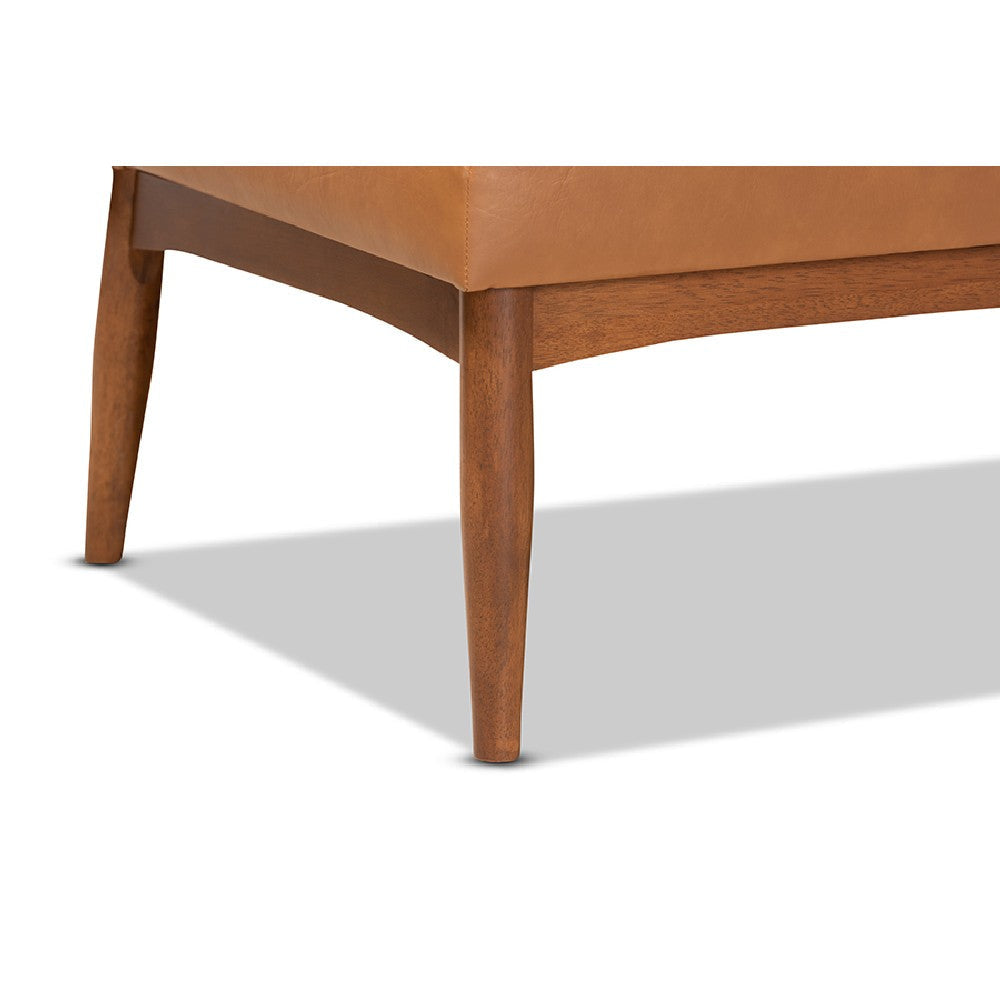 Baxton Studio Daymond Mid-Century Modern Tan Faux Leather Upholstered and Walnut Brown Finished Wood 2-Piece Dining Nook Banquette Set