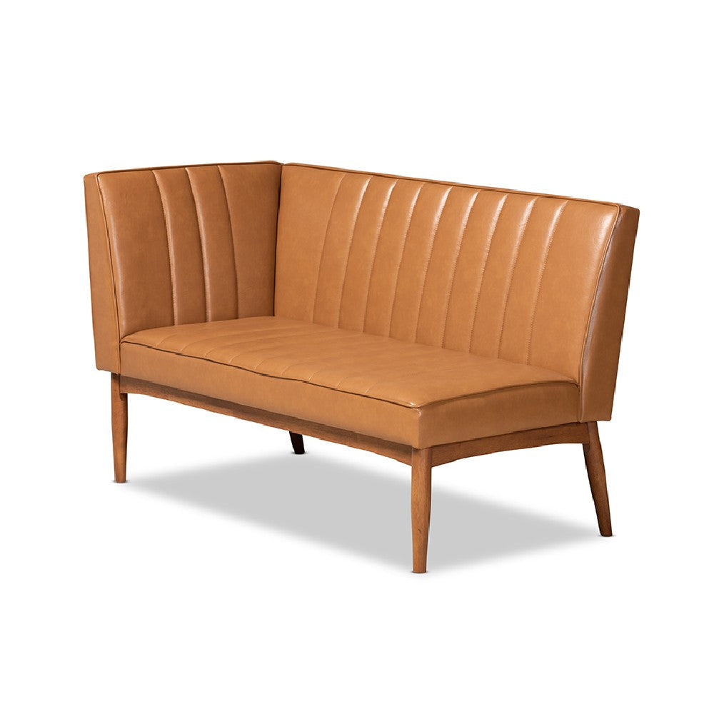 Baxton Studio Daymond Mid-Century Modern Tan Faux Leather Upholstered and Walnut Brown Finished Wood 3-Piece Dining Nook Set