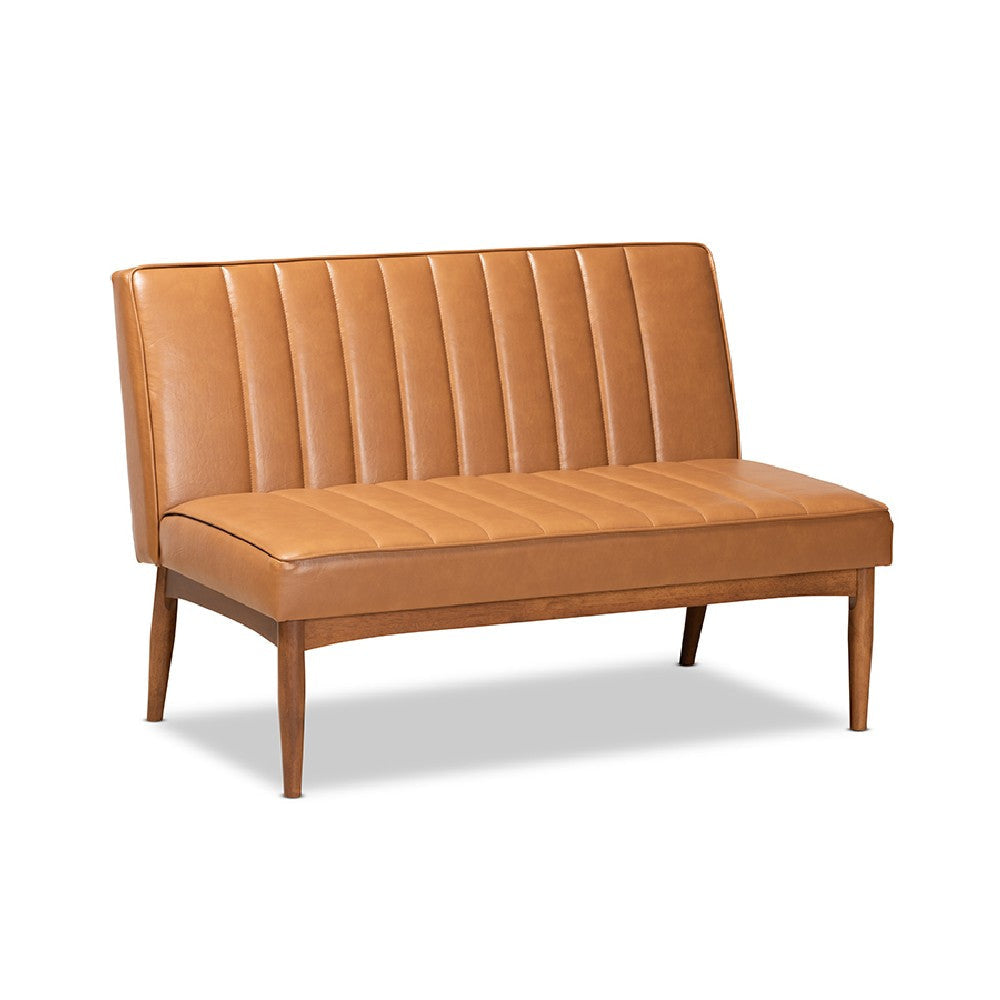 Baxton Studio Daymond Mid-Century Modern Tan Faux Leather Upholstered and Walnut Brown Finished Wood 4-Piece Dining Nook Set