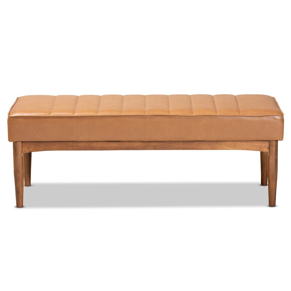 Baxton Studio Daymond Mid-Century Modern Tan Faux Leather Upholstered and Walnut Brown Finished Wood Dining Bench