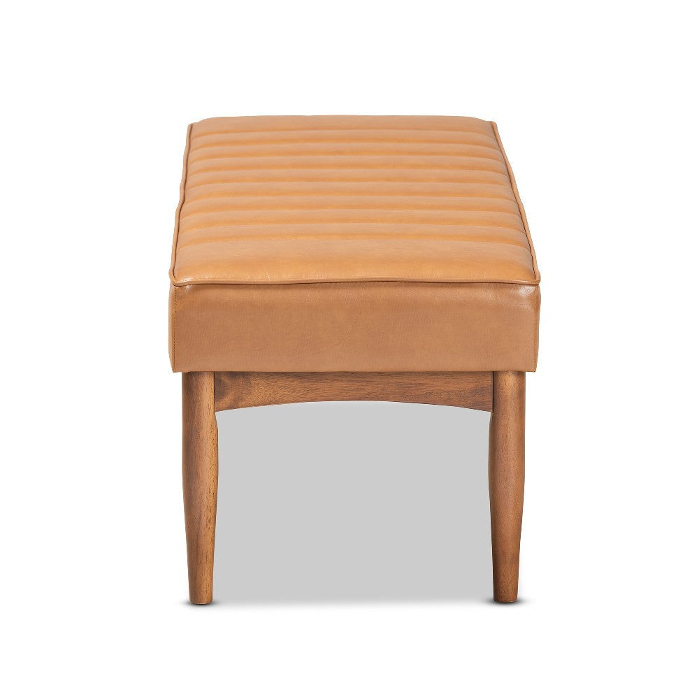 Baxton Studio Daymond Mid-Century Modern Tan Faux Leather Upholstered and Walnut Brown Finished Wood Dining Bench