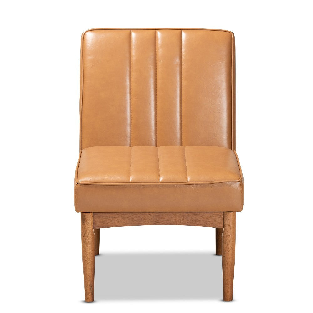 Baxton Studio Daymond Mid-Century Modern Tan Faux Leather Upholstered and Walnut Brown Finished Wood Dining Chair