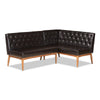 Baxton Studio Riordan Mid-Century Modern Dark Brown Faux Leather Upholstered and Walnut Brown Finished Wood 2-Piece Dining Nook Banquette