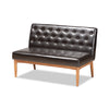 Baxton Studio Riordan Mid-Century Modern Dark Brown Faux Leather Upholstered and Walnut Brown Finished Wood 2-Piece Dining Nook Banquette