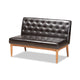Baxton Studio Riordan Mid-Century Modern Dark Brown Faux Leather Upholstered and Walnut Brown Finished Wood 2-Piece Dining Nook Banquette