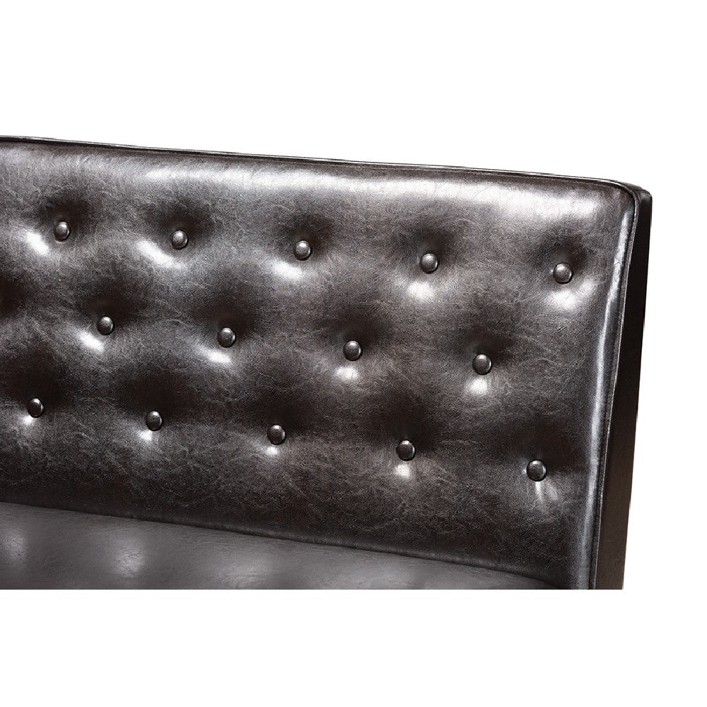 Baxton Studio Riordan Mid-Century Modern Dark Brown Faux Leather Upholstered and Walnut Brown Finished Wood 2-Piece Dining Nook Banquette