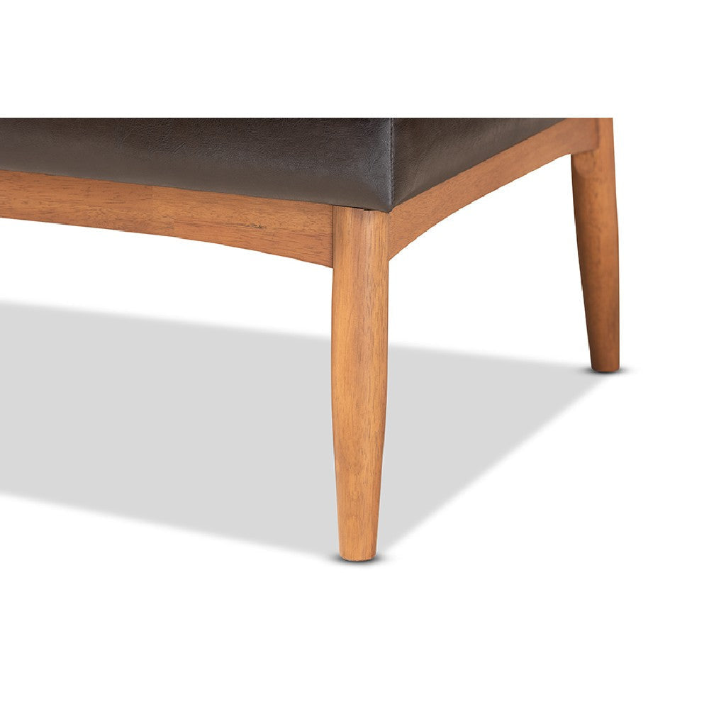 Baxton Studio Riordan Mid-Century Modern Dark Brown Faux Leather Upholstered and Walnut Brown Finished Wood 2-Piece Dining Nook Banquette