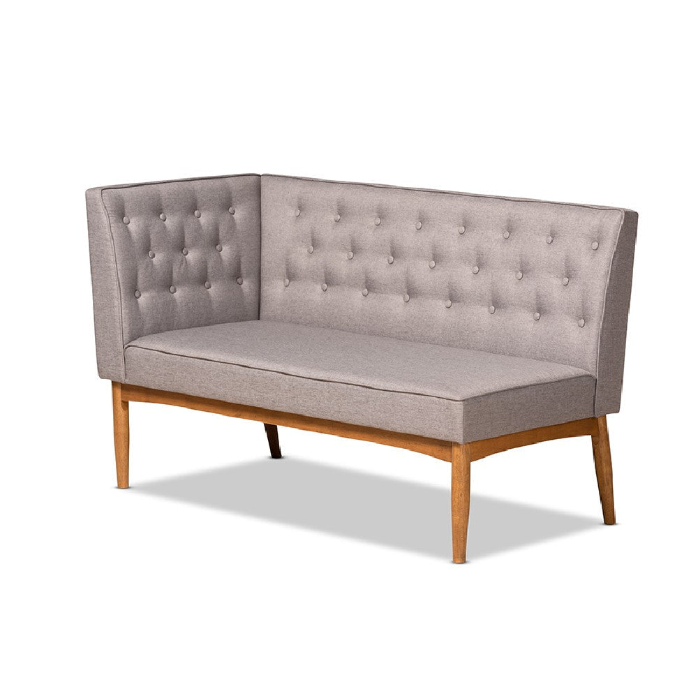 Baxton Studio Riordan Mid-Century Modern Grey Fabric Upholstered and Walnut Brown Finished Wood 3-Piece Dining Nook Set