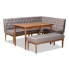 Baxton Studio Riordan Mid-Century Modern Grey Fabric Upholstered and Walnut Brown Finished Wood 4-Piece Dining Nook Set